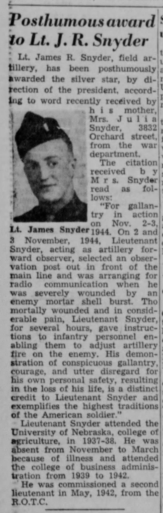 SNYDER JAMES R | The American Overseas Memorial Day Association