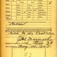 Michael Cicak draft registration card reverse side