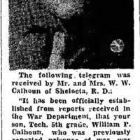Obituary (Part I) of William P Calhoun in the Indiana Gazette 5 May 1945 courtesy of Eerwin Derhaag Obituary of William P Calhoun part I